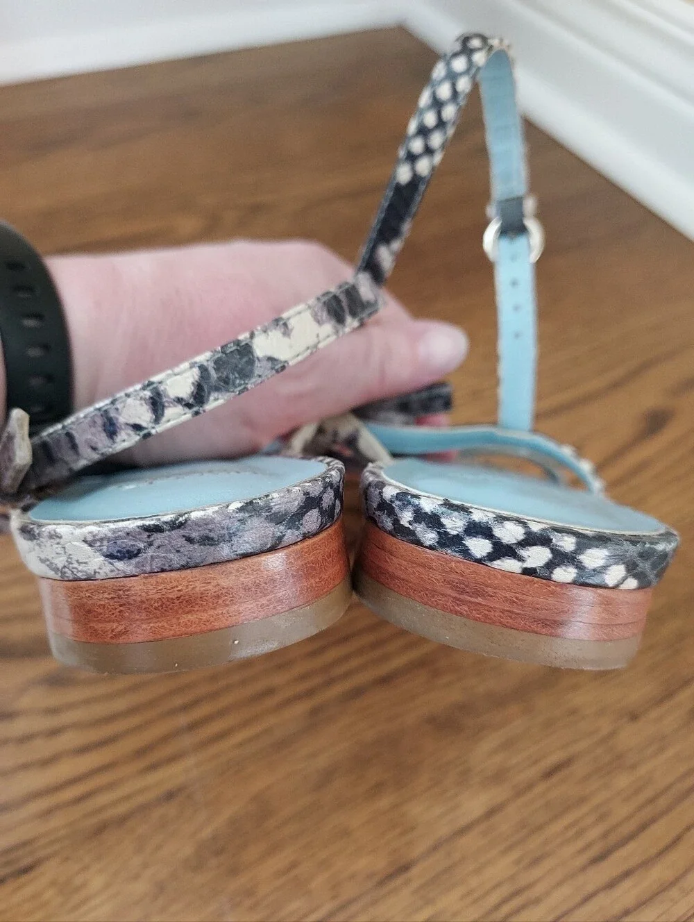Frances Valentine Lily Snake Print Sandals 7
